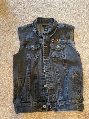 COOGI Black Denim Vest with Multicolor Logo